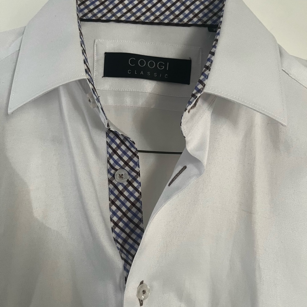 COOGI Button Down Shirt, Men’s White Dress Shirt, Size 15.5, 32-33, Cotton Mix